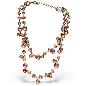 Vintage-Style Double-Strand Necklace – Brown Faux Pearls & Champagne Crystals